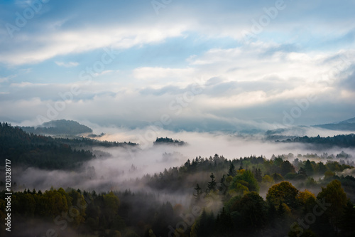 Foggy forests of Bohemian Switzerland, Czech republic