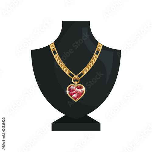 neck mannequin with  jewelry gold necklace and precious stone. vector illustration