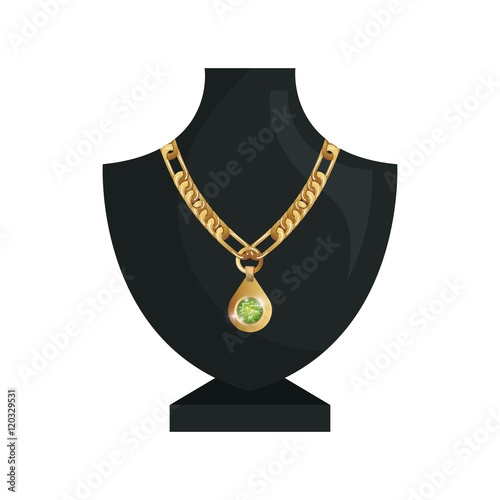 neck mannequin with jewelry gold necklace and precious stone. vector illustration