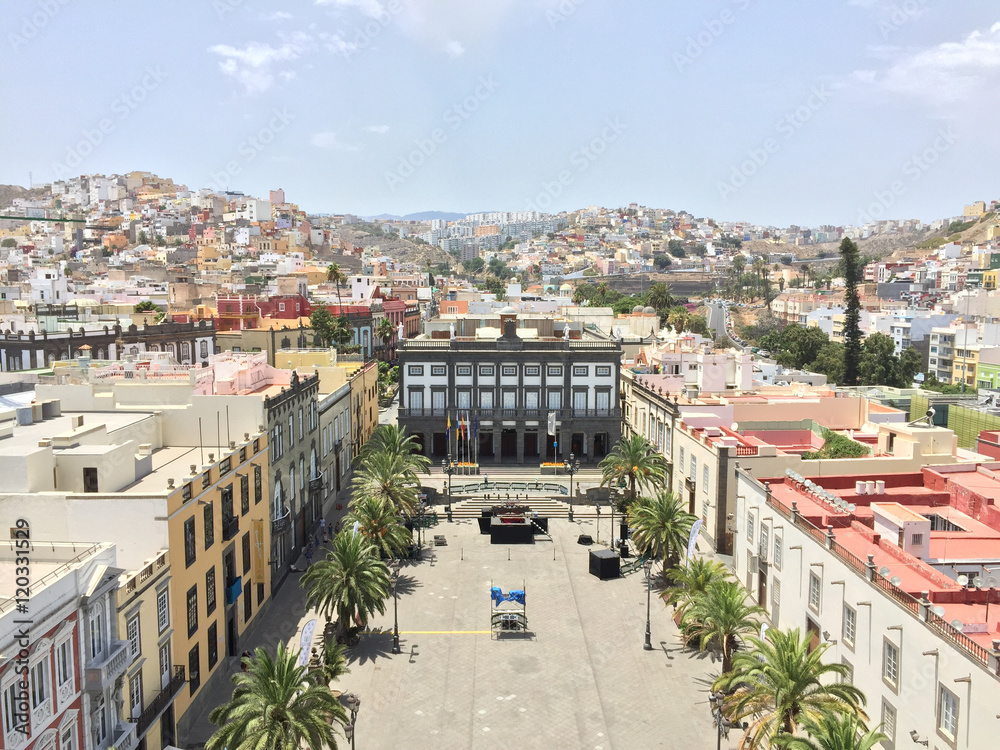 Panoramic view of Las Palmas de Gran Canaria on a sunny day, view from the Cathedral of Santa Ana