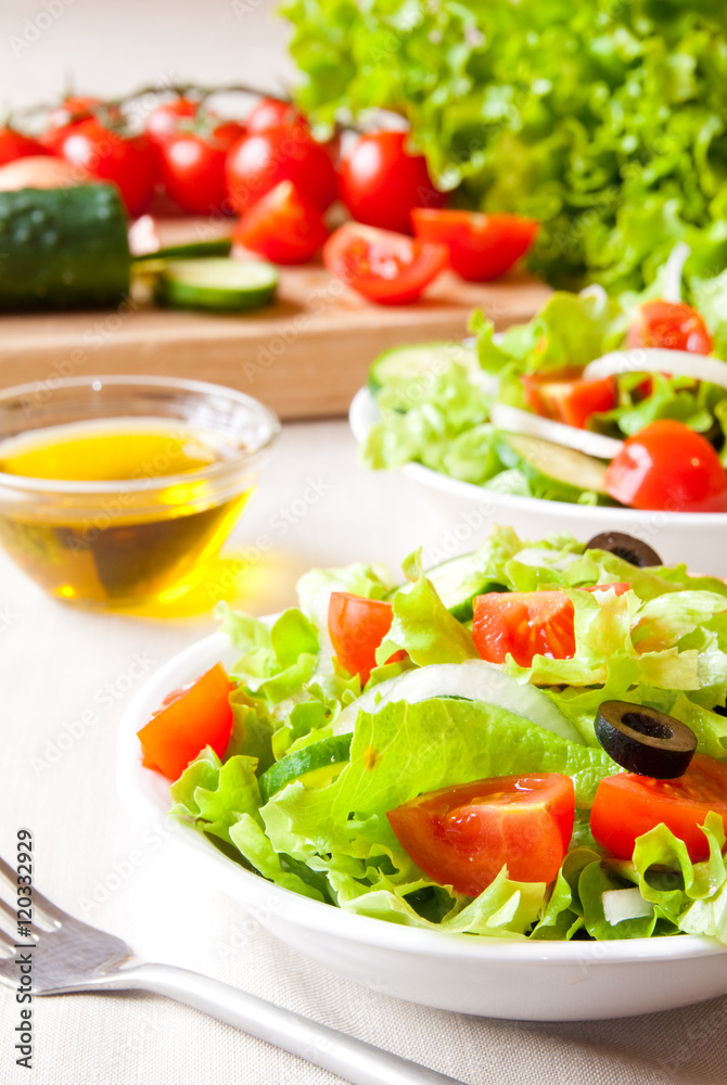 Vegetable salad on White plate Vegetable salad on White plate