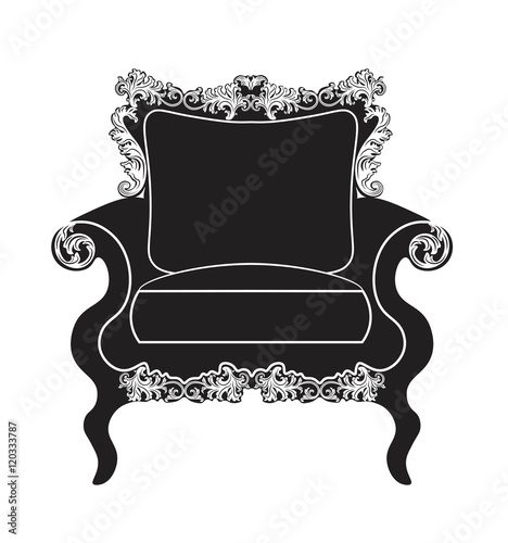 Vintage upholstered armchair.  Luxury rich carved ornaments furniture. Vector Victorian exquisite Style ornamented chair