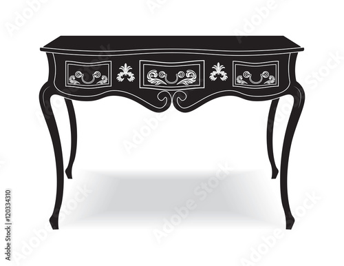 Rich Baroque coffee Table. French Luxury rich carved ornaments furniture. Vector Victorian Royal Style furniture. Black background