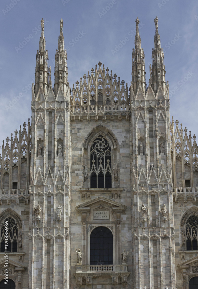 Architectural view of Milano Duomo cathedral, landmark of the city