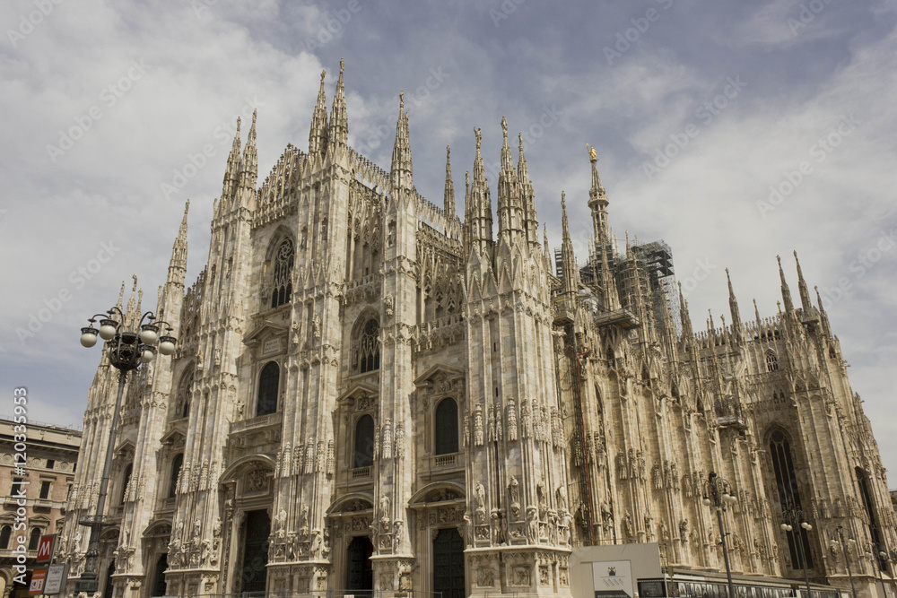 Architectural view of Milano Duomo cathedral, landmark of the city
