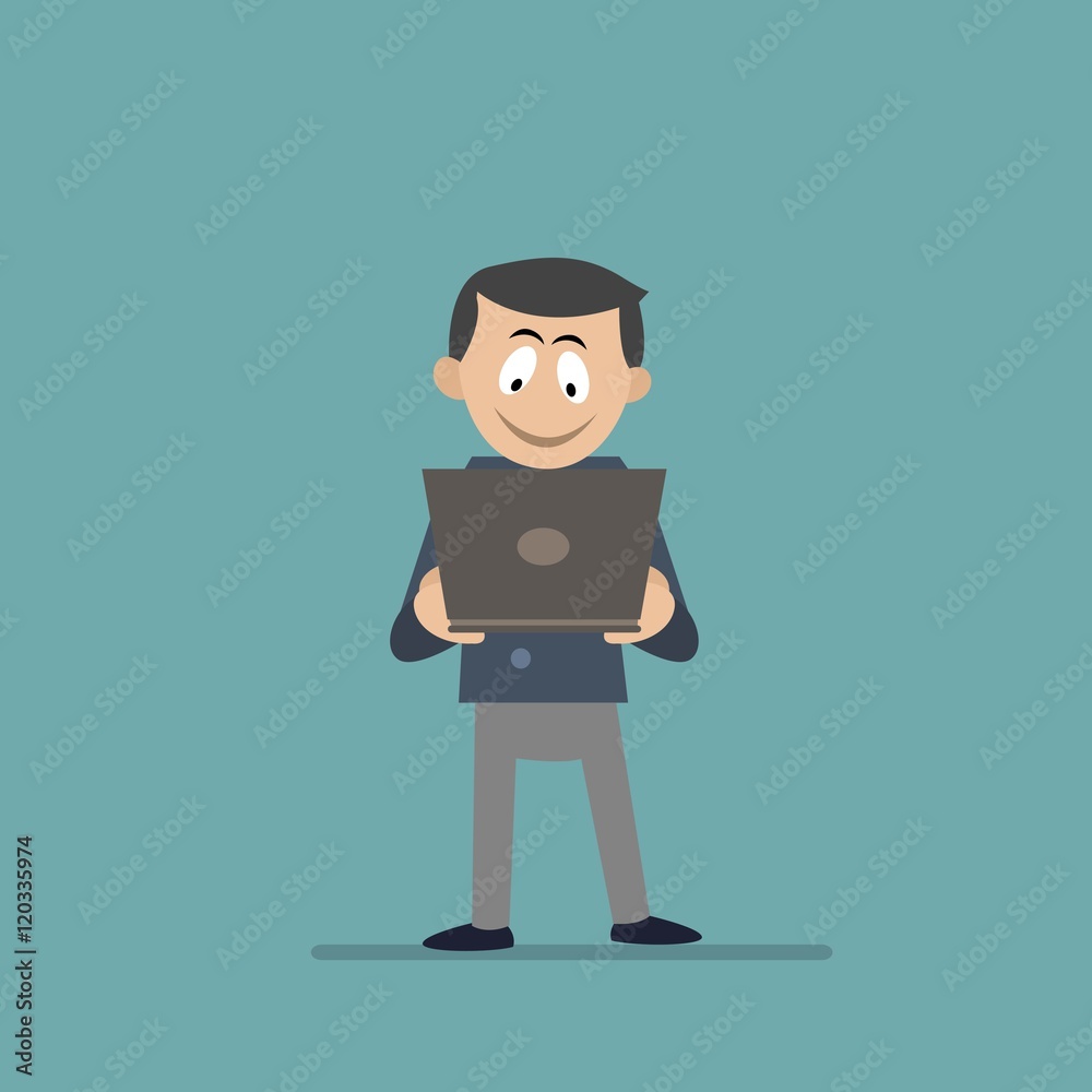businessman holding a laptop. vector illustration of cartoon