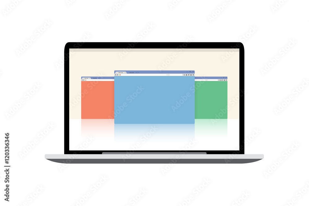 Vector laptop mockup - display with open windows Vector laptop mockup - display with open windows