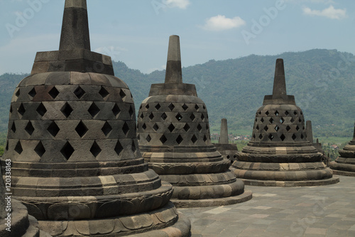 details of the top of Borobudur temple near Yogyakarta, Java island Indonesia