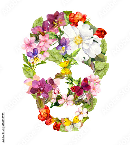 Wallpaper Mural Skull with flowers. Watercolor Torontodigital.ca