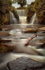 Tuinposter Watervallen Langsluitertijd waterval Penllergare bos Wales  © leighton collins