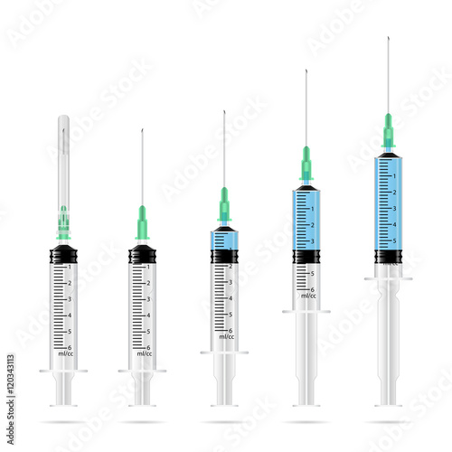 Medical syringes in a row