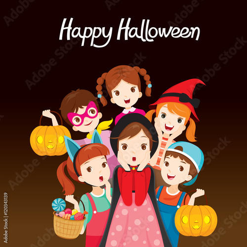 Children Happy Halloween Together, Mystery, Holiday, Trick or Treat, Culture, Decoration, Fantasy, Night Party