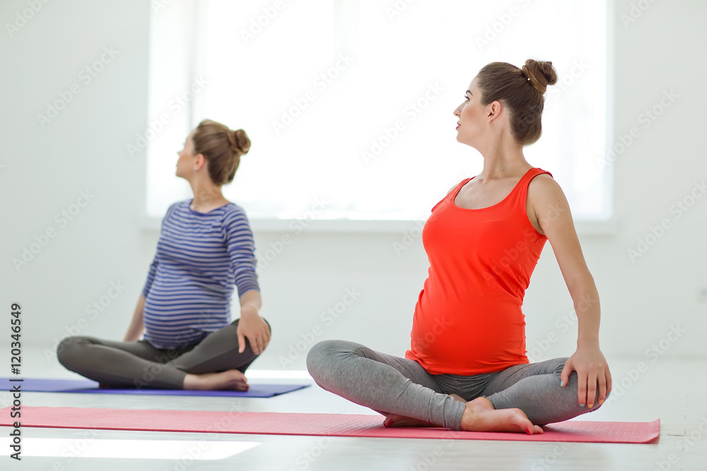 Two pregnant women making yoga Two pregnant women making yoga