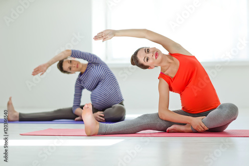 Two pregnant women making yoga