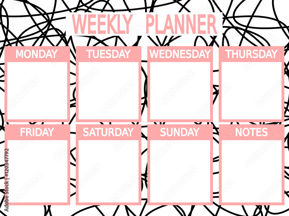 cute black pink vector printable weekly planner Stock Vector | Adobe Stock