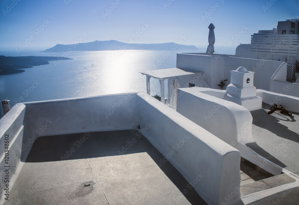 Fototapeta white houses with beautiful street view in Greece, Santorini, Sunny day