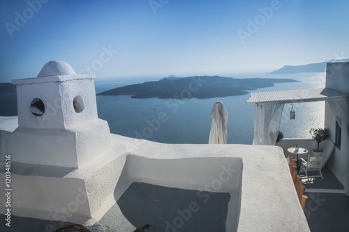 white houses with beautiful street view in Greece, Santorini, Sunny day