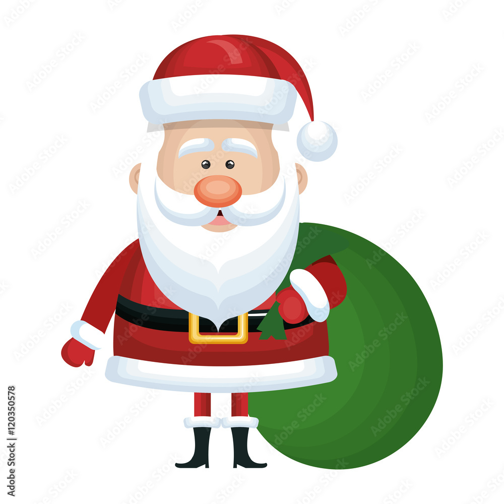 santa claus cartoon with green sack. christmas season symbol. vector illustration santa claus cartoon with green sack. christmas season symbol. vector illustration