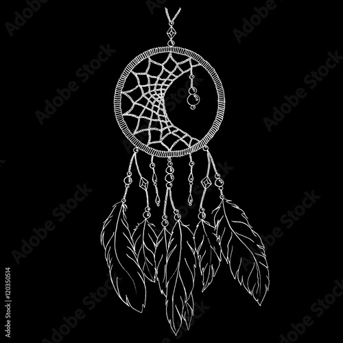 Monochrome ethnic hand made feather dream catcher vector