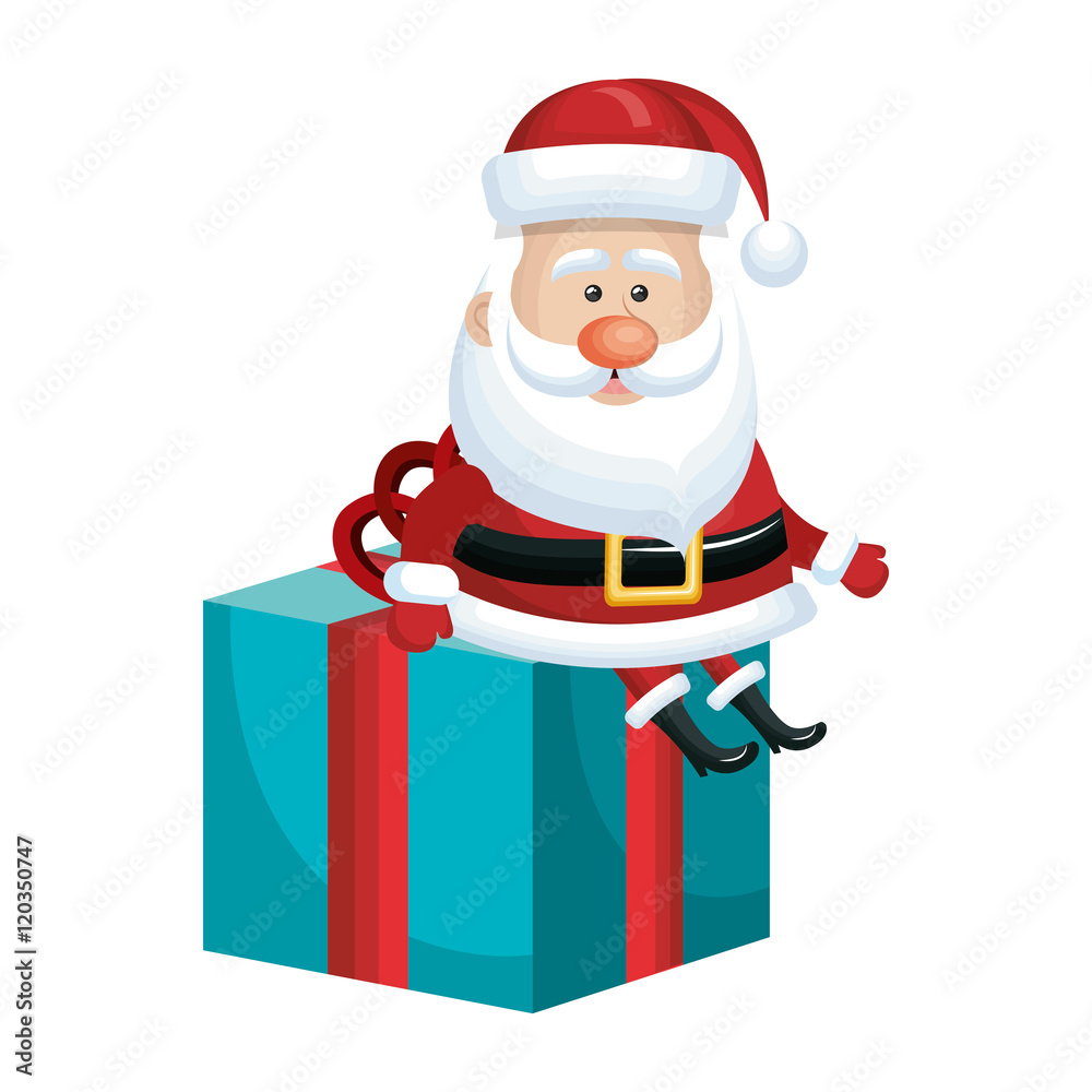 santa claus cartoon sitting on gift box. christmas season symbol. vector illustration santa claus cartoon sitting on gift box. christmas season symbol. vector illustration