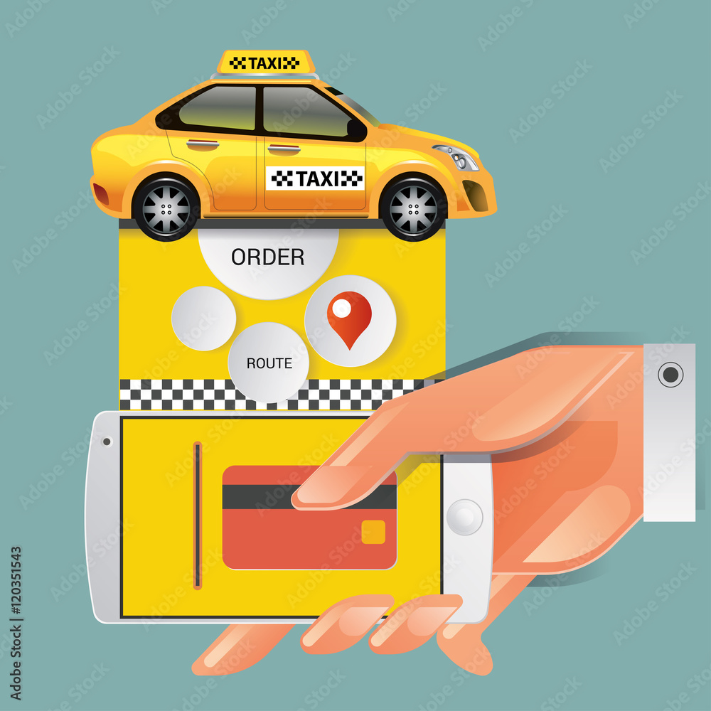 Taxi on line. Taxi sign. Taxi service on smart phone. Mobile app for booking taxi. Vector illustration. Call taxi with smart phone. Taxi on line. Taxi sign. Taxi service on smart phone. Mobile app for booking taxi. Vector illustration. Call taxi with smart phone.