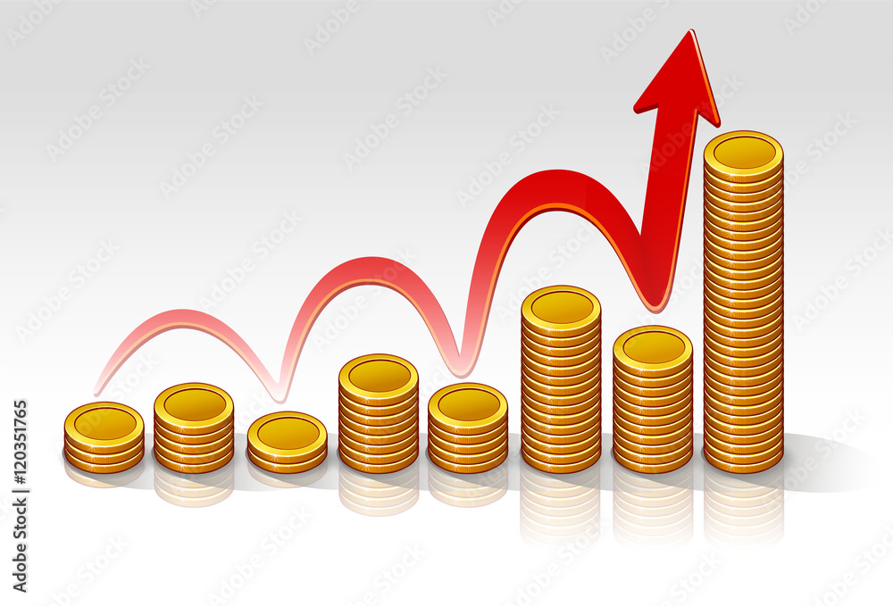 coins chart rise illustration vector on a light background with a red arrow coins chart rise illustration vector on a light background with a red arrow
