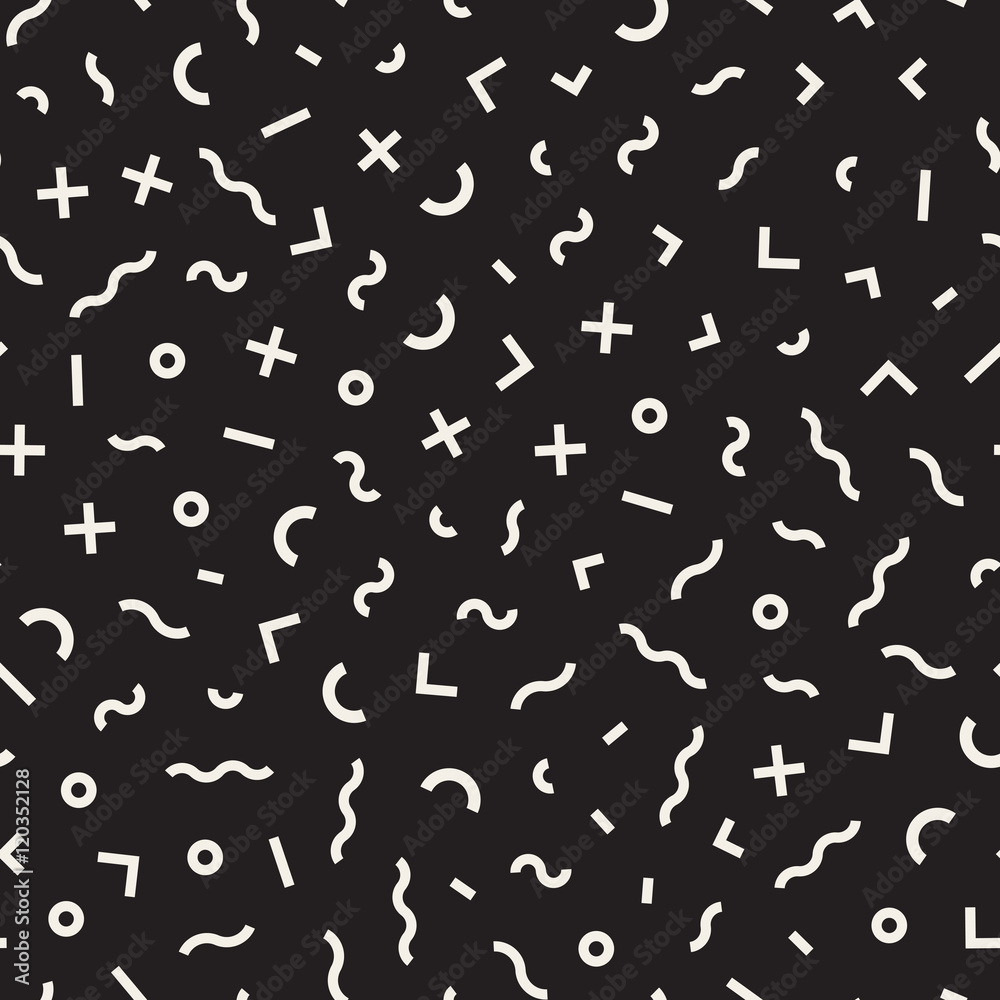 Vector Seamless Black and White Memphis Lines Jumble Pattern Vector Seamless Black and White Memphis Lines Jumble Pattern