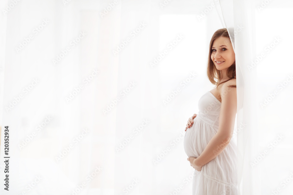 gentle elegant pregnant woman in a white dress gentle elegant pregnant woman in a white dress