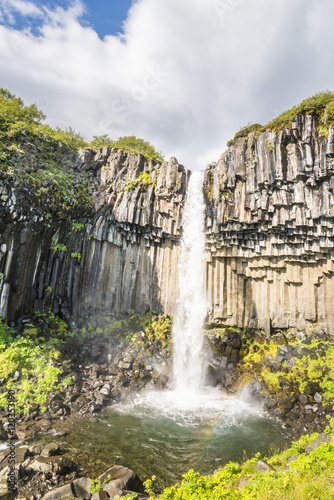 Beautiful waterfall Svartifoss  Black Fall  in Skaftafell national park  South Iceland.