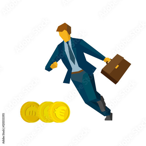 Businessman running for coins - business concept