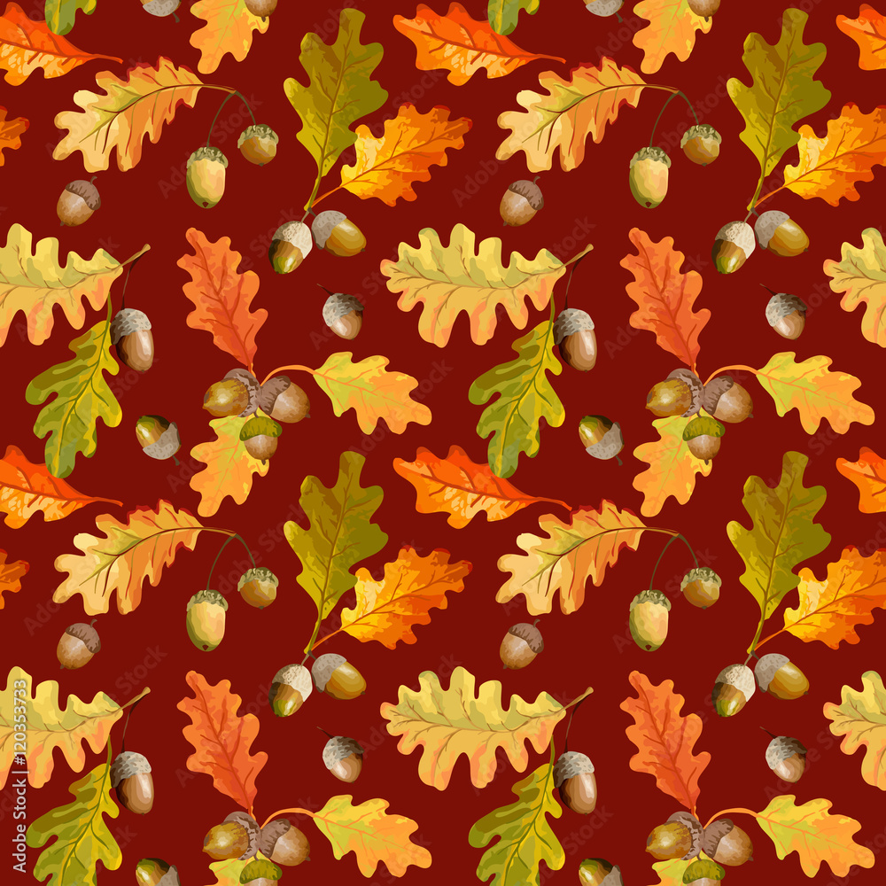 Fototapeta premium Colorful Autumn Leaves Background - Seamless Pattern - in Watercolor