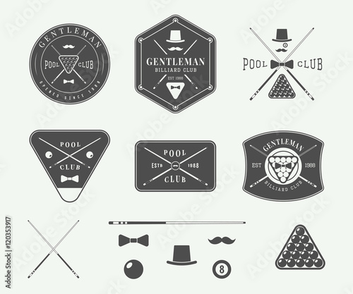 Set of vintage billiard labels, emblems and logos. Graphic Art.