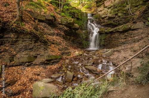 Waterfall Mosorny in Zawoja, Beskid Zywiecki mountain range in Polish Carpathian Mountains photo