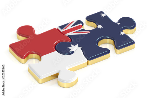 Indonesia and Australia puzzles from flags, 3D rendering