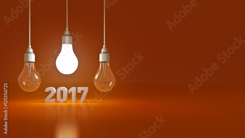 2017 New Year sign inside light bulbs. 3D rendering