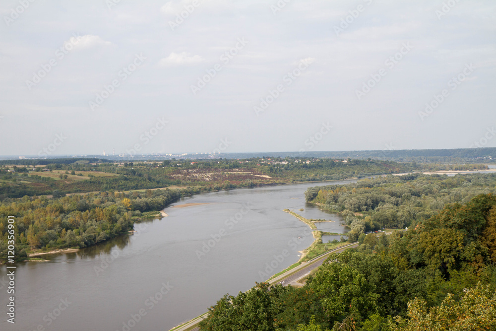Vistula river landscape, view from the castle tower at Kazimierz Dolny, Poland
