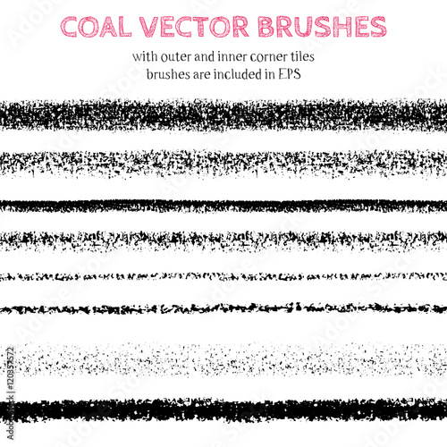 Hand drawn decorative vector brushes with inner and outer corner tiles. All used pattern brushes are included in brush palette. Hand drawn ink brushes, dividers, borders, ornaments. Coal illustration.