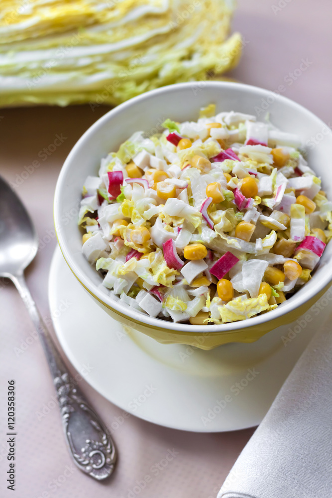 Chinese cabbage, sweet corn and surimi salad
