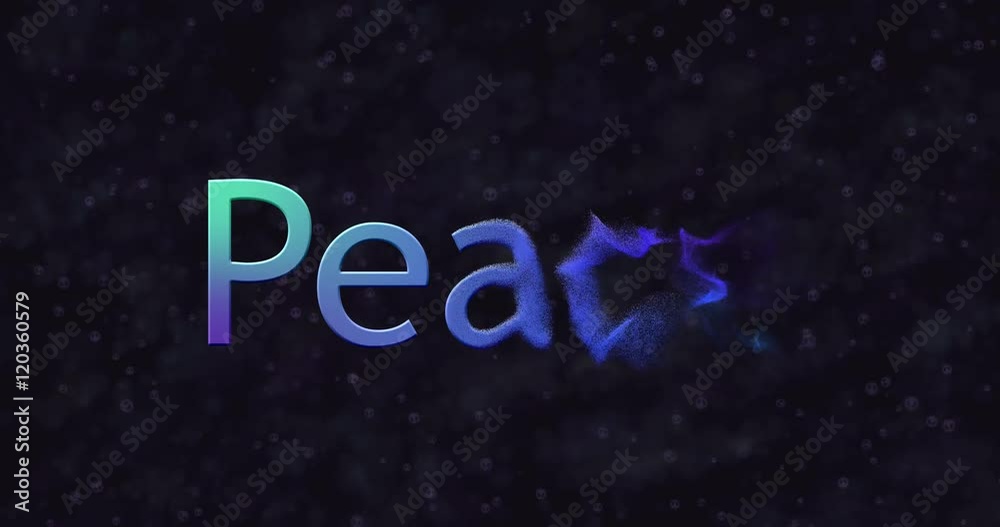 Peace text dissolving to sand with peace symbol on background Peace text dissolving to sand with peace symbol on background