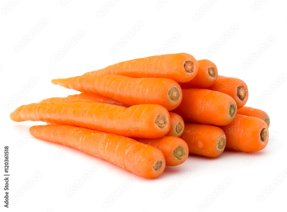 Sweet raw carrot tuber isolated on white background cutout Sweet raw carrot tuber isolated on white background cutout