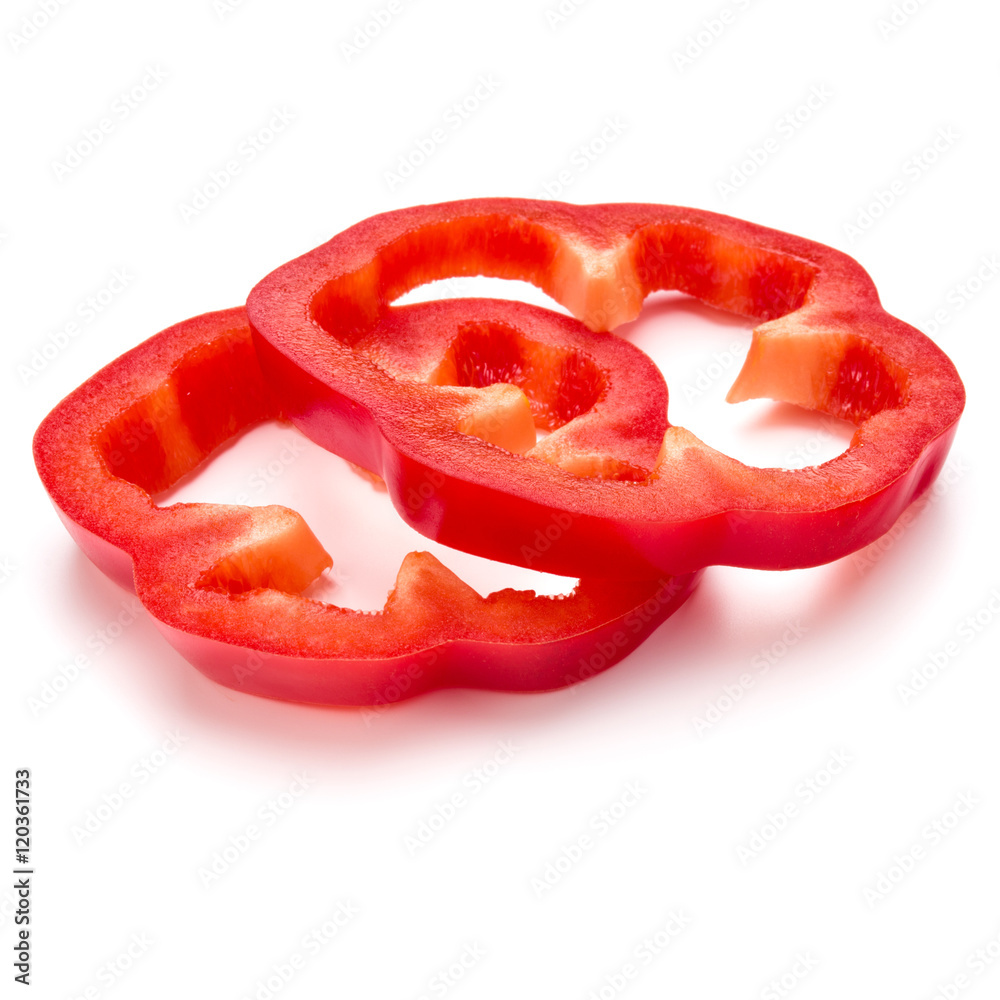 Red sweet bell pepper slices isolated on white background cutout Red sweet bell pepper slices isolated on white background cutout