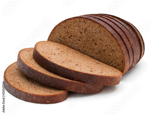 Foto Fresh sliced rye bread loaf isolated on white background cutout