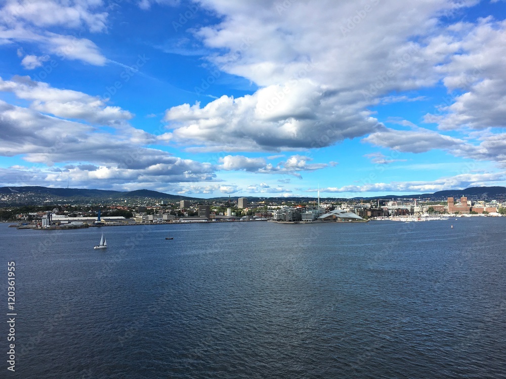 Oslo, the capital of Norway. Photo taken from the fjord in 