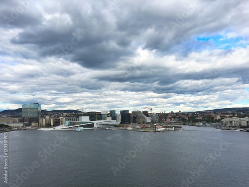 Oslo, the capital of Norway. Photo taken from the fjord in "northern" direction © bphoto