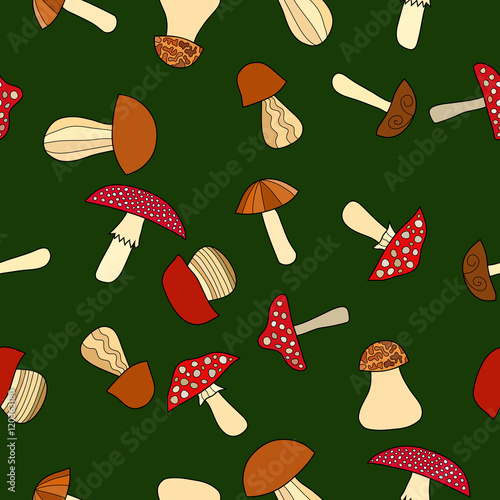 abstract vector doodle mushroom seamless pattern