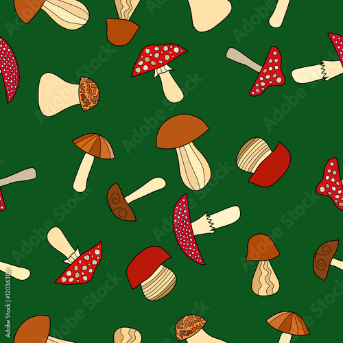 abstract vector doodle mushroom seamless pattern