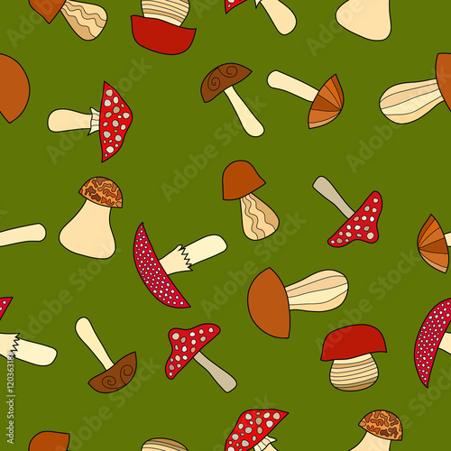 abstract vector doodle mushroom seamless pattern