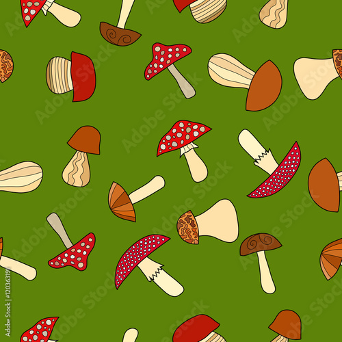 abstract vector doodle mushroom seamless pattern