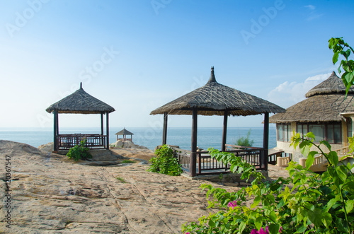 Small hut with asia style on beautiful beach. Place to practice