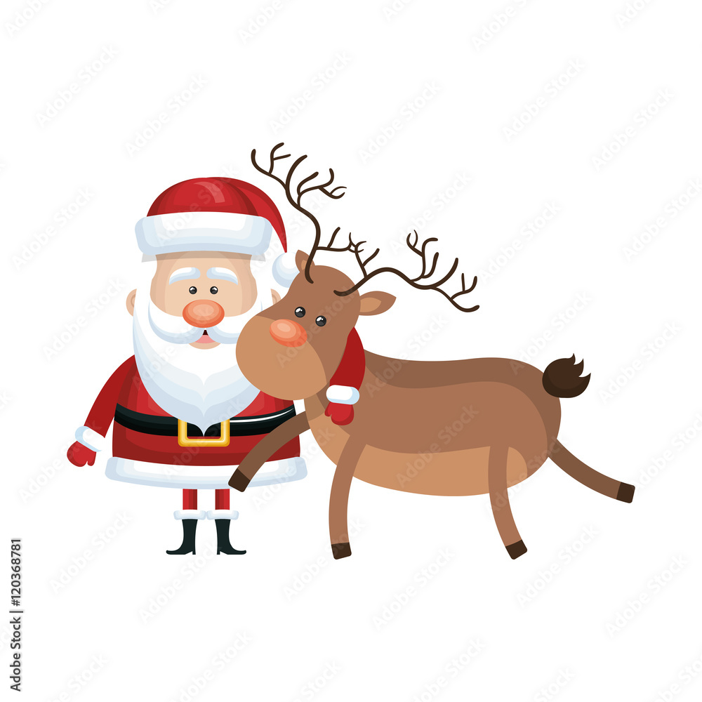 santa claus with deer cartoon. christmas season symbol. vector illustration santa claus with deer cartoon. christmas season symbol. vector illustration